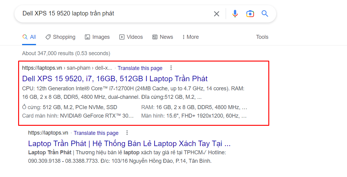 Dell XPS 15 9520 laptop tran phat